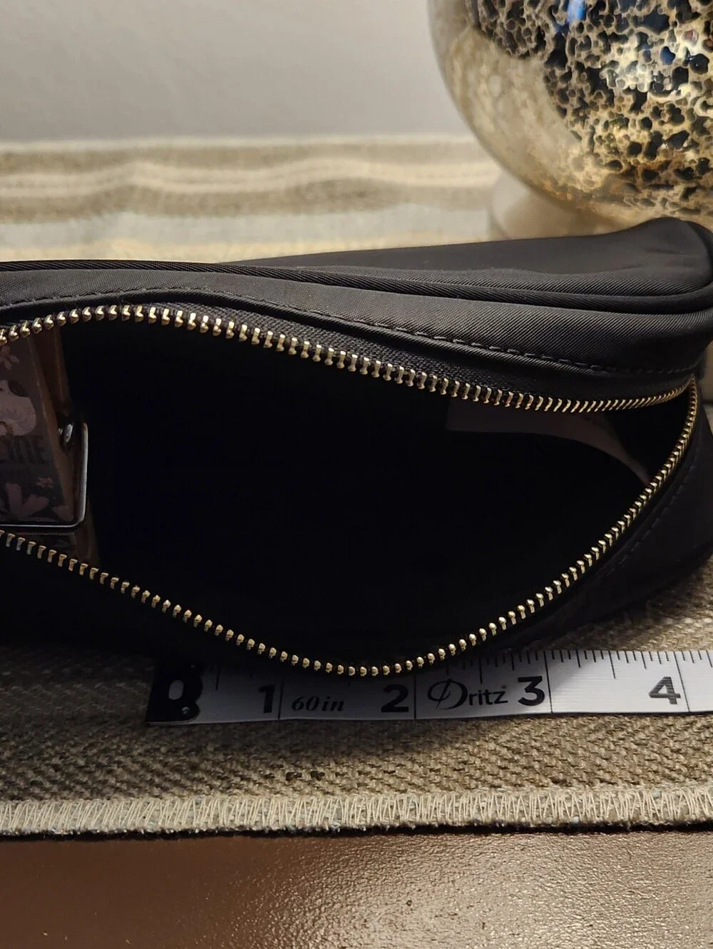 kate spade black nylon zip cosmetic pouch with gold spade plaque